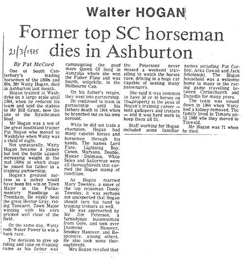 Obituary: Walter Hogan, Former top SC horseman dies in Ashburton