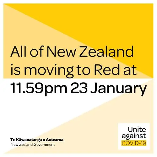 Unite against COVID-19, Facebook post, All of New Zealand to move to traffic light setting Red