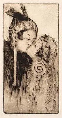 Two Whimsical Figures Kissing