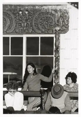 Tukaki wharenui, Te Kaha-nui-a-tiki marae, Te Kaha. Hana Jackson/Te Hemara. June 1973