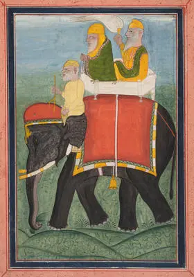 Baba Sahib Singh Bedi being transported on an elephant