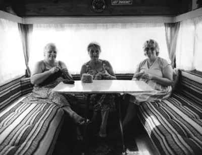 The Hibiscus Coast Project, Campers and Lifesavers: Three women knitting in a caravan