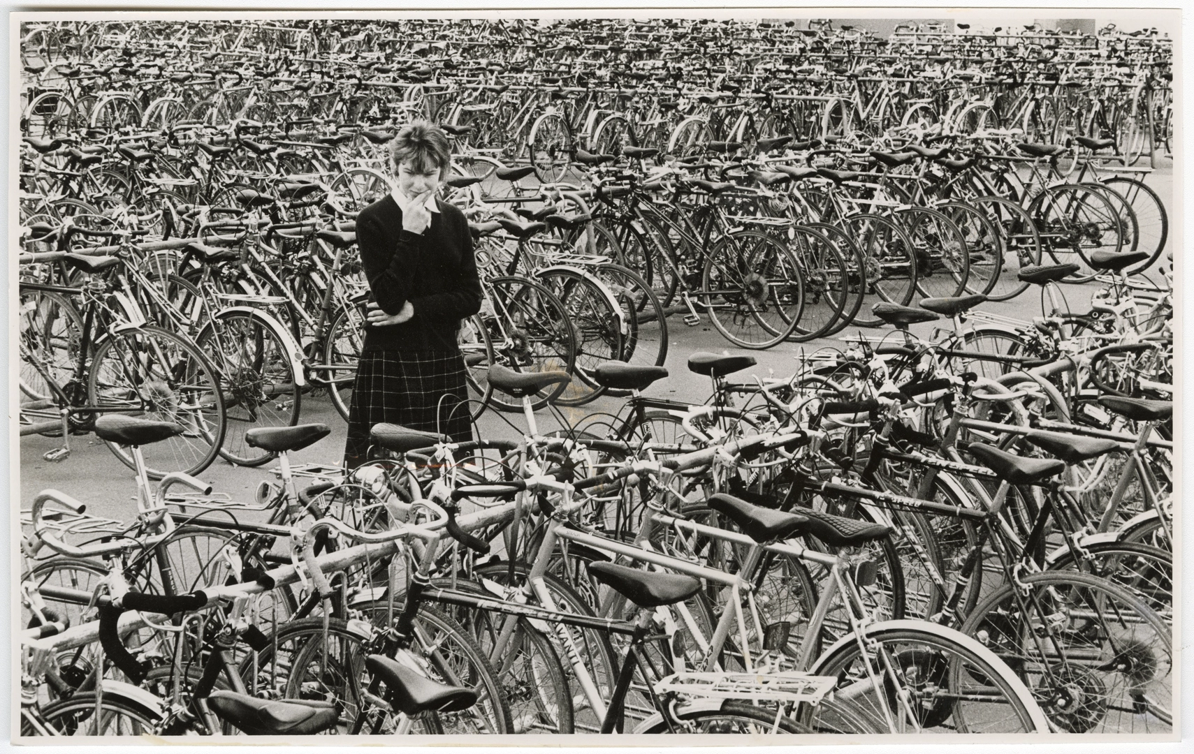 Pupil at Burnside High School with bicycles
