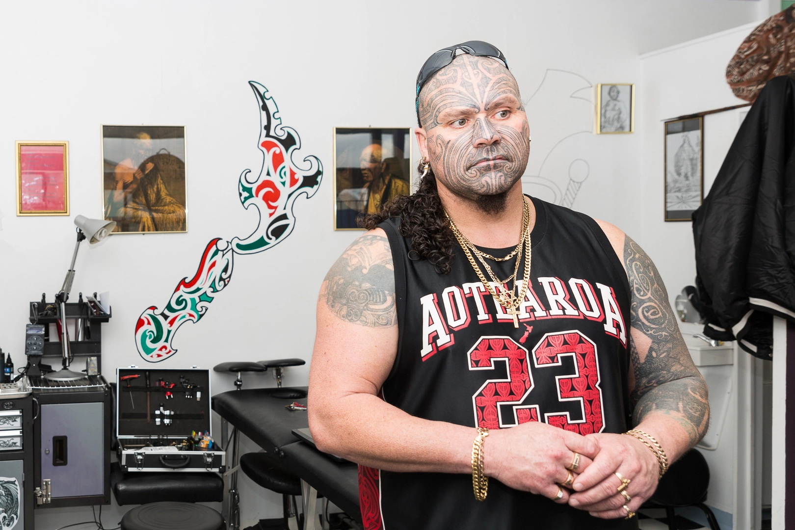 Mura O Te Ahi at his tattoo shop "Simbolic Tau"