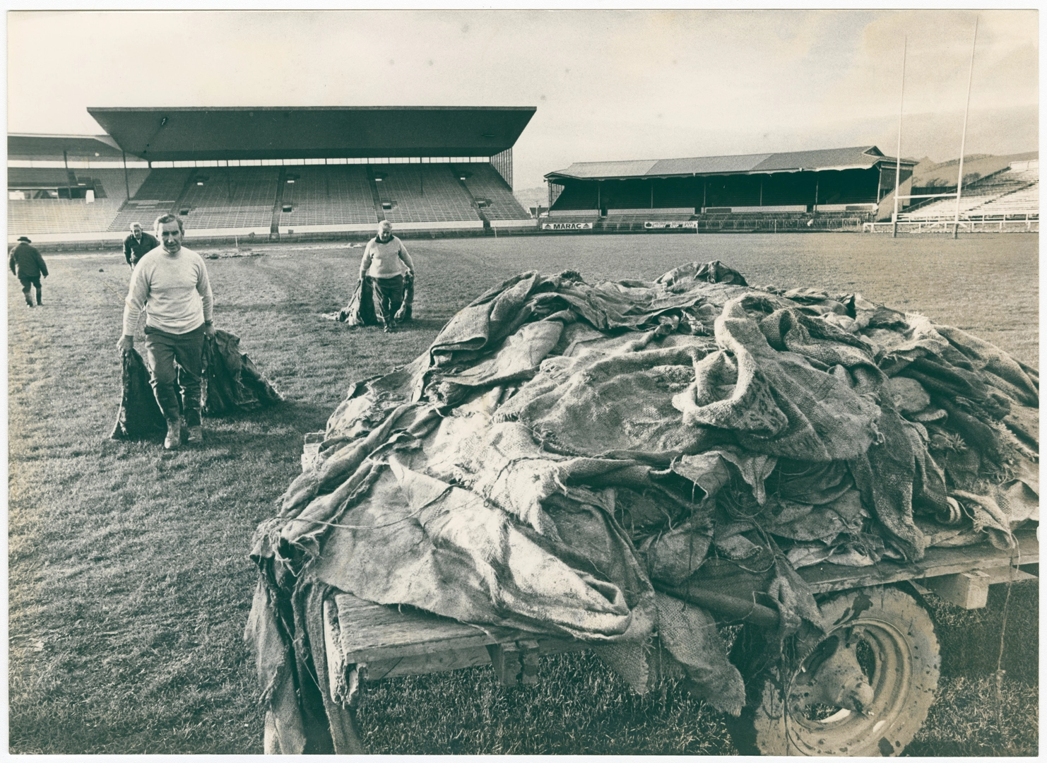 Removal of sacks and cover at Lancaster Park