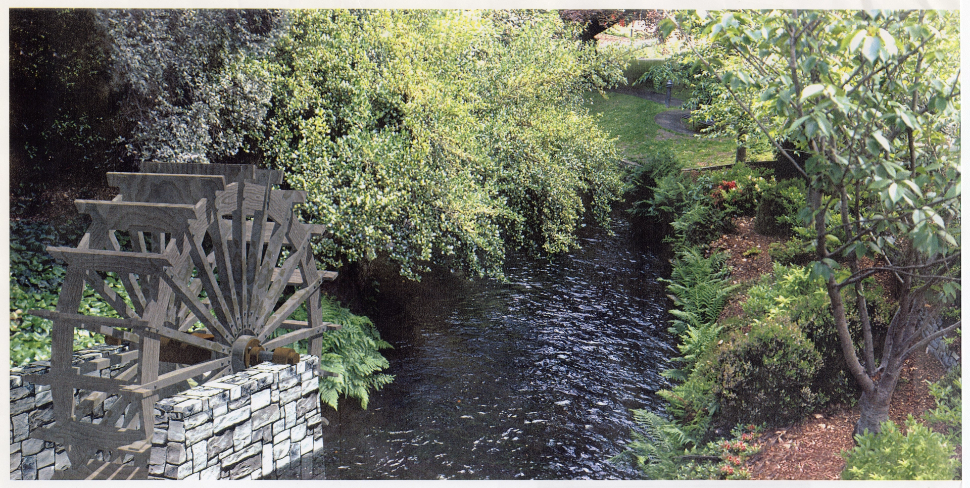 Impression of the Mill Island water wheel