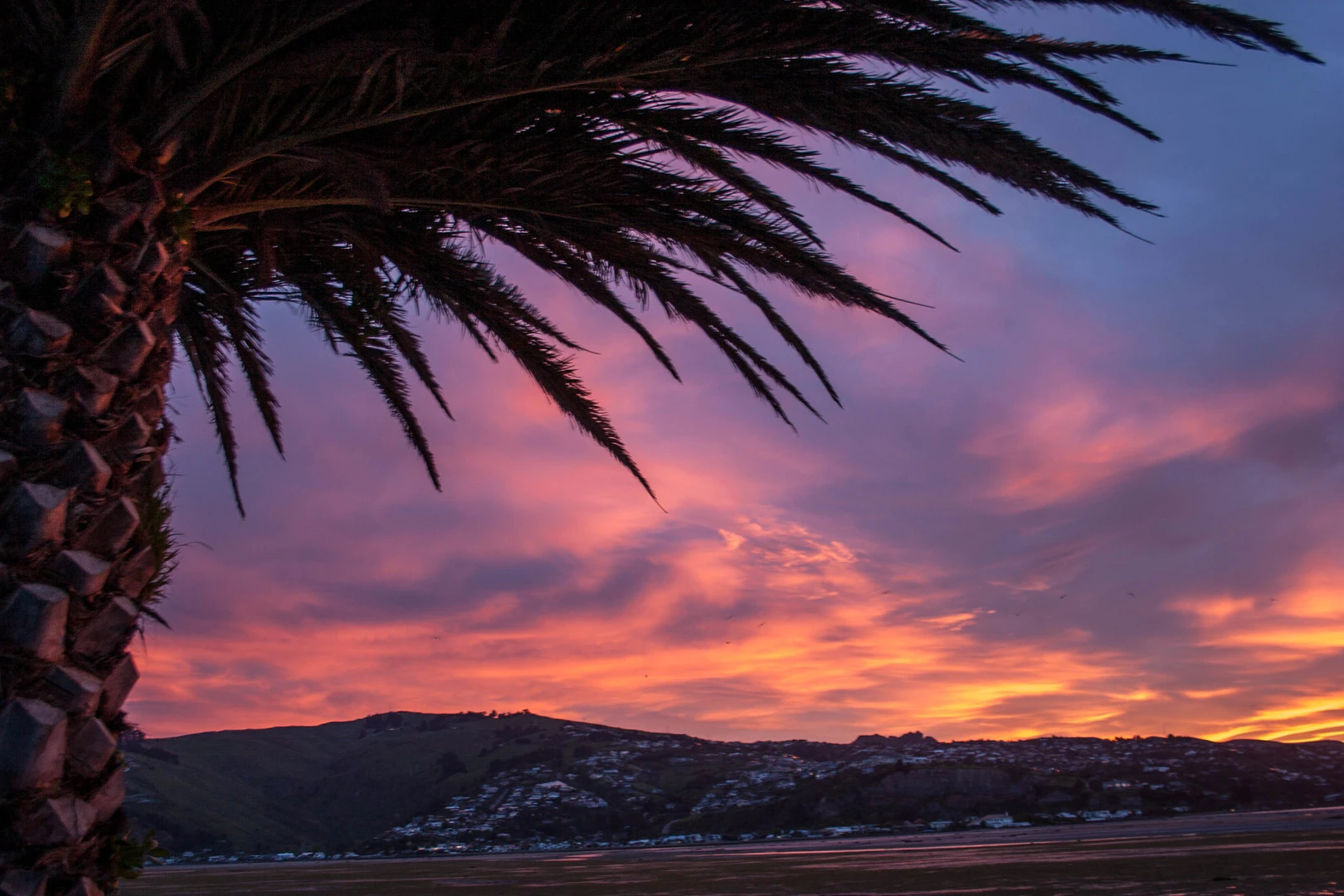 Sunset behind the Port Hills
