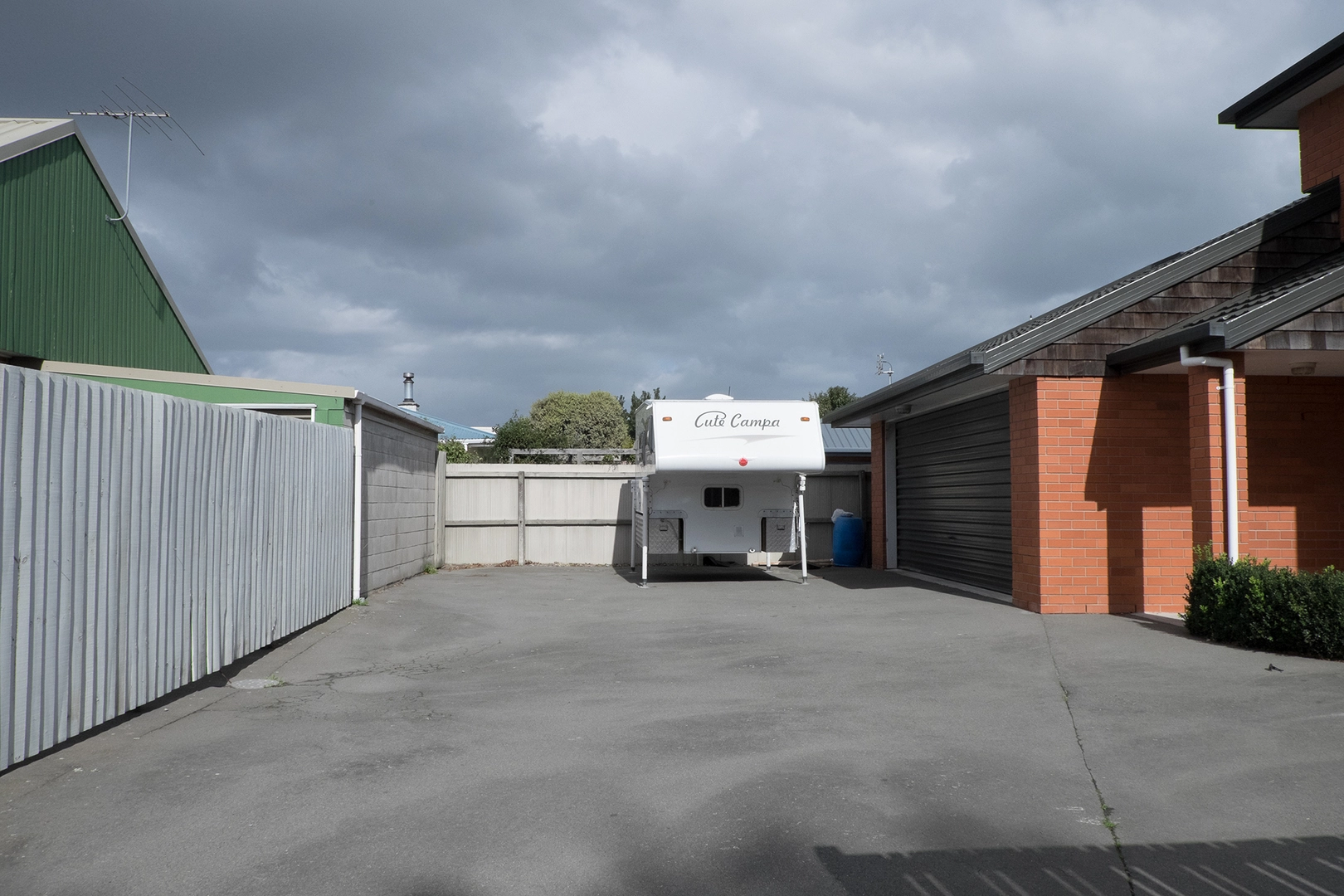 Caravan end in driveway of a house in Halswell