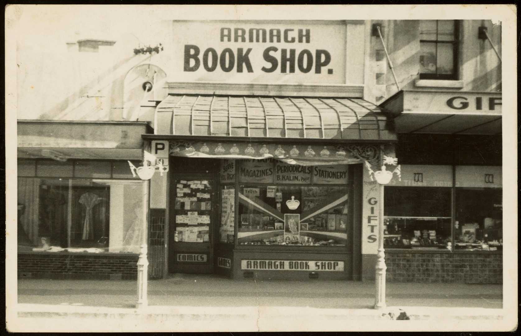 Store decorations for Royal Visit, Book Shop, Armagh Street