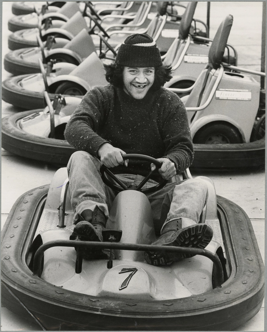 Testing a bumper car at the Industries Fair