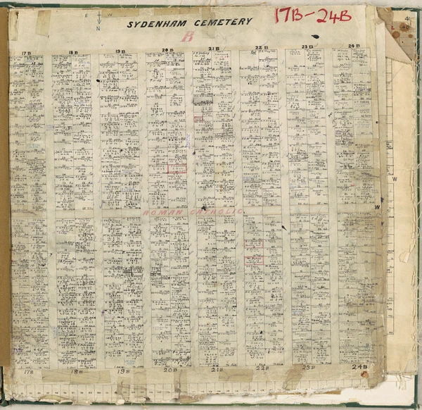 Sydenham Cemetery plan, blocks 17B to 24B