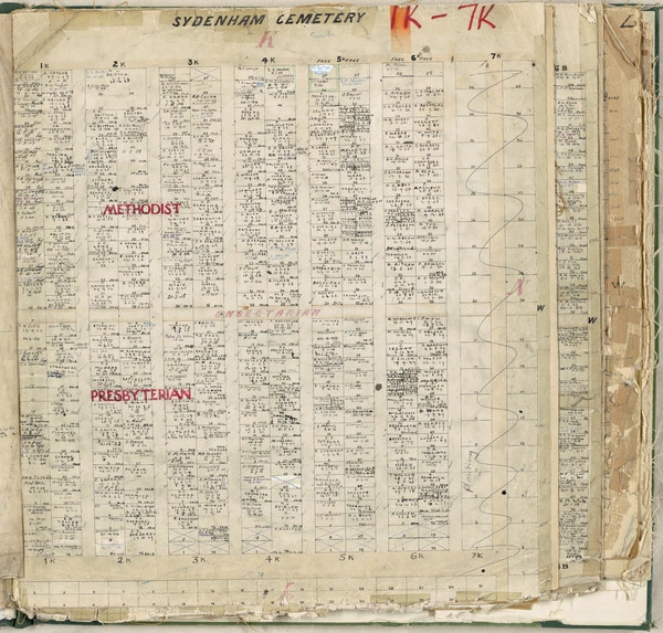 Sydenham Cemetery plan, blocks 1K to 7K