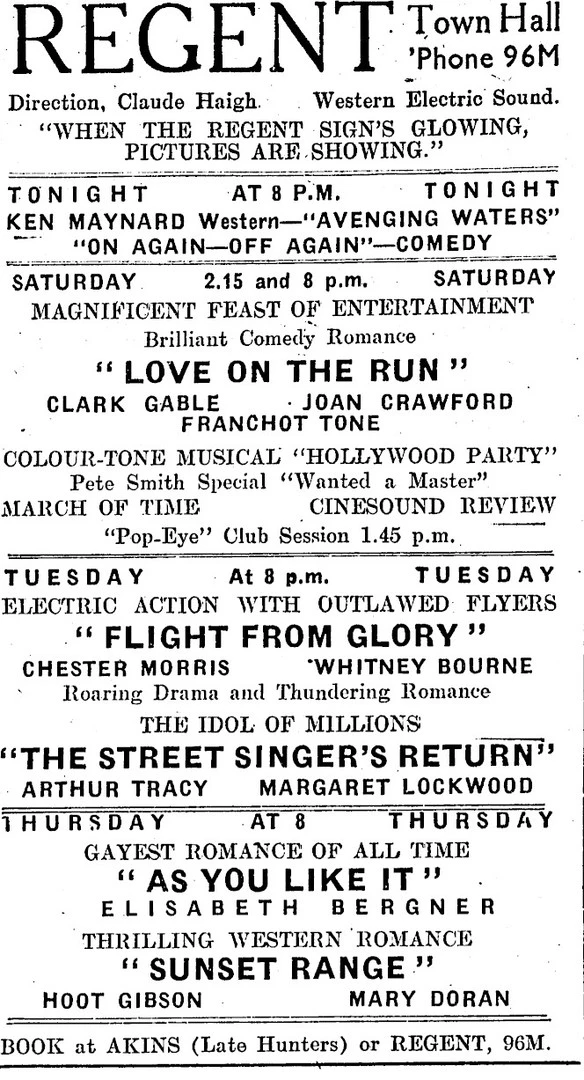 Regent Theatre Rangiora newspaper ad