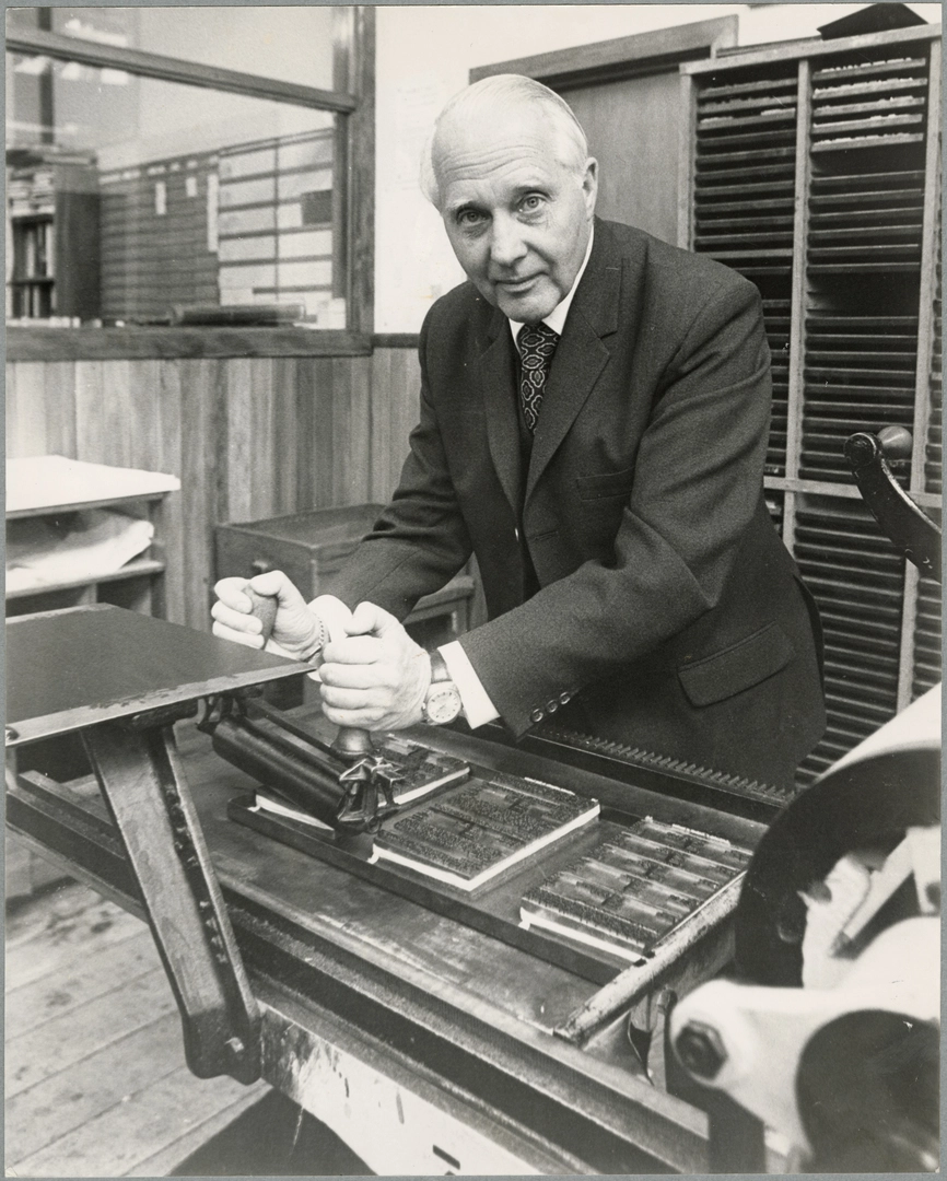 Harold Hutchings with a galley prooling machine