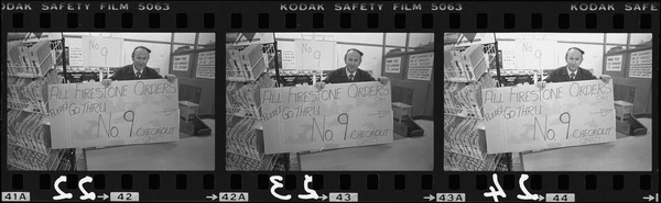 Sign for Firestone rubber workers at Countdown supermarket