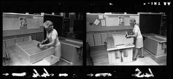 Joan Goode at a woodwork class