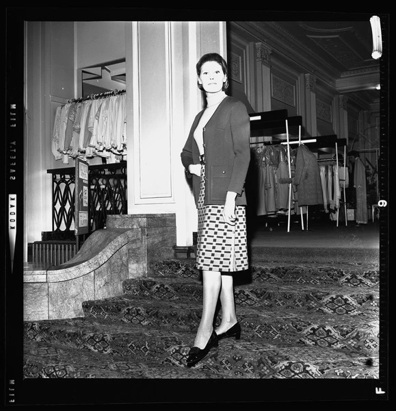 Model at Beaths’ parade of imported fashions