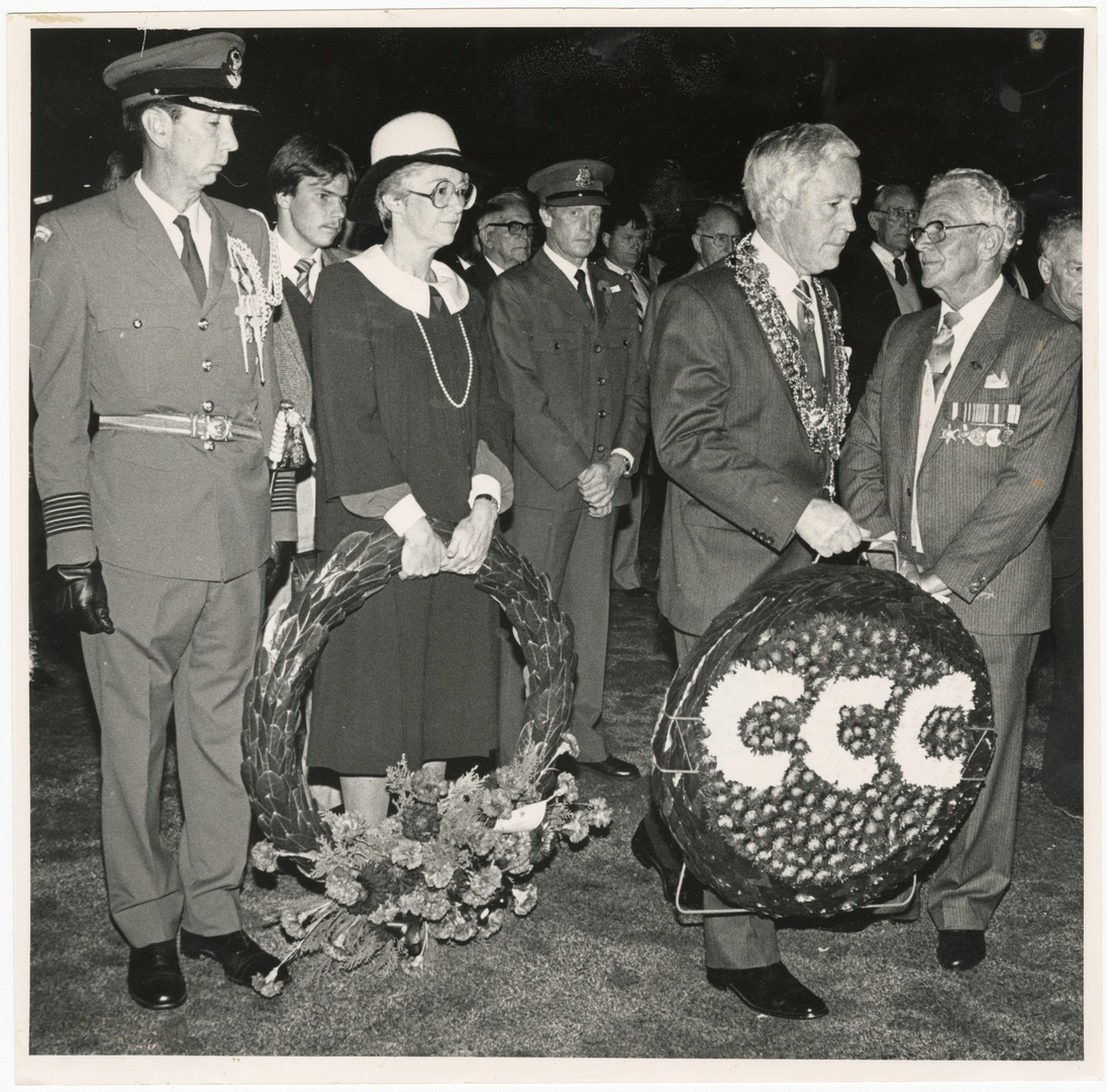 Hamish Hay and Ann Hercus attending the Anzac Day dawn service
