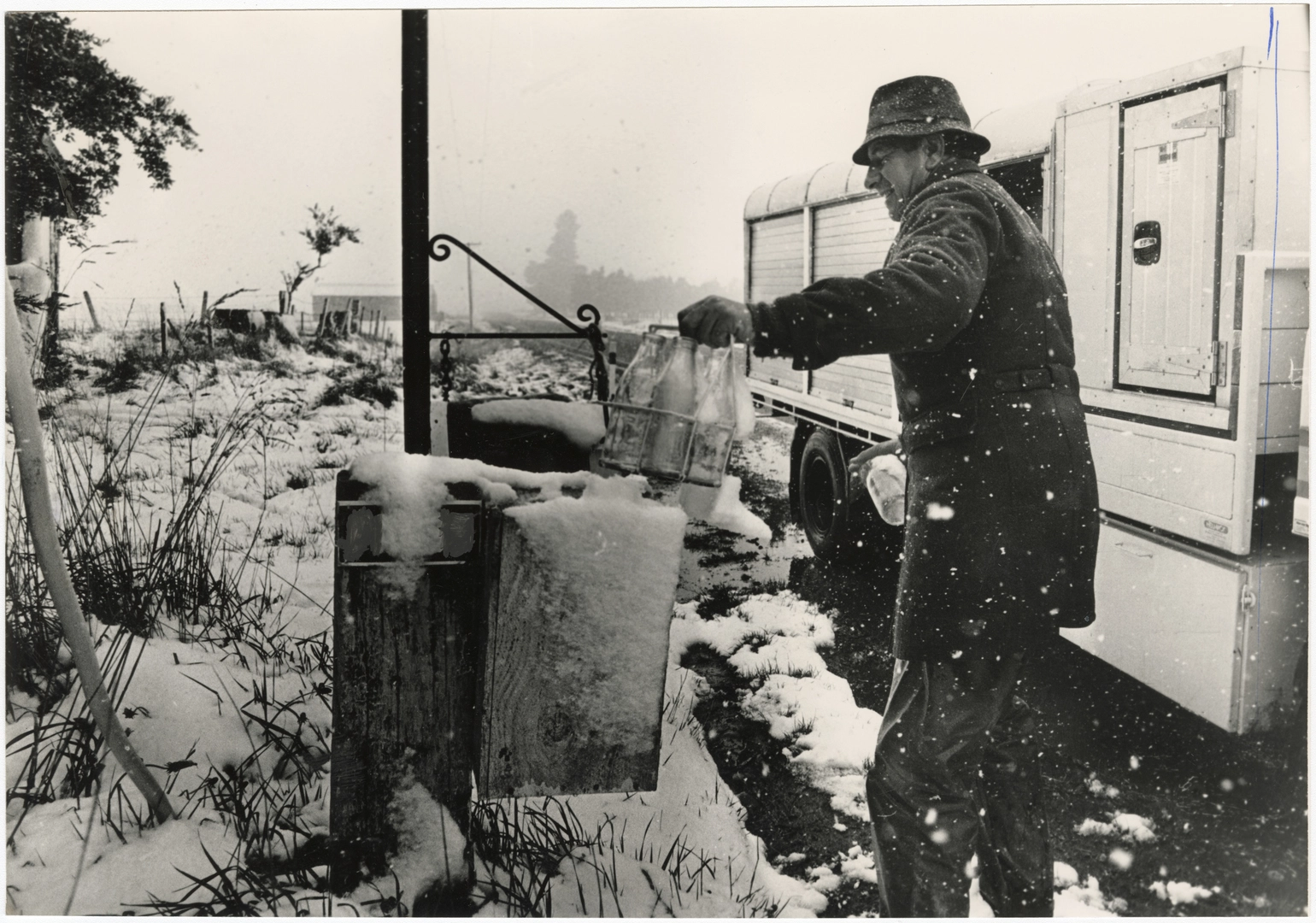 Delivering milk in the snow