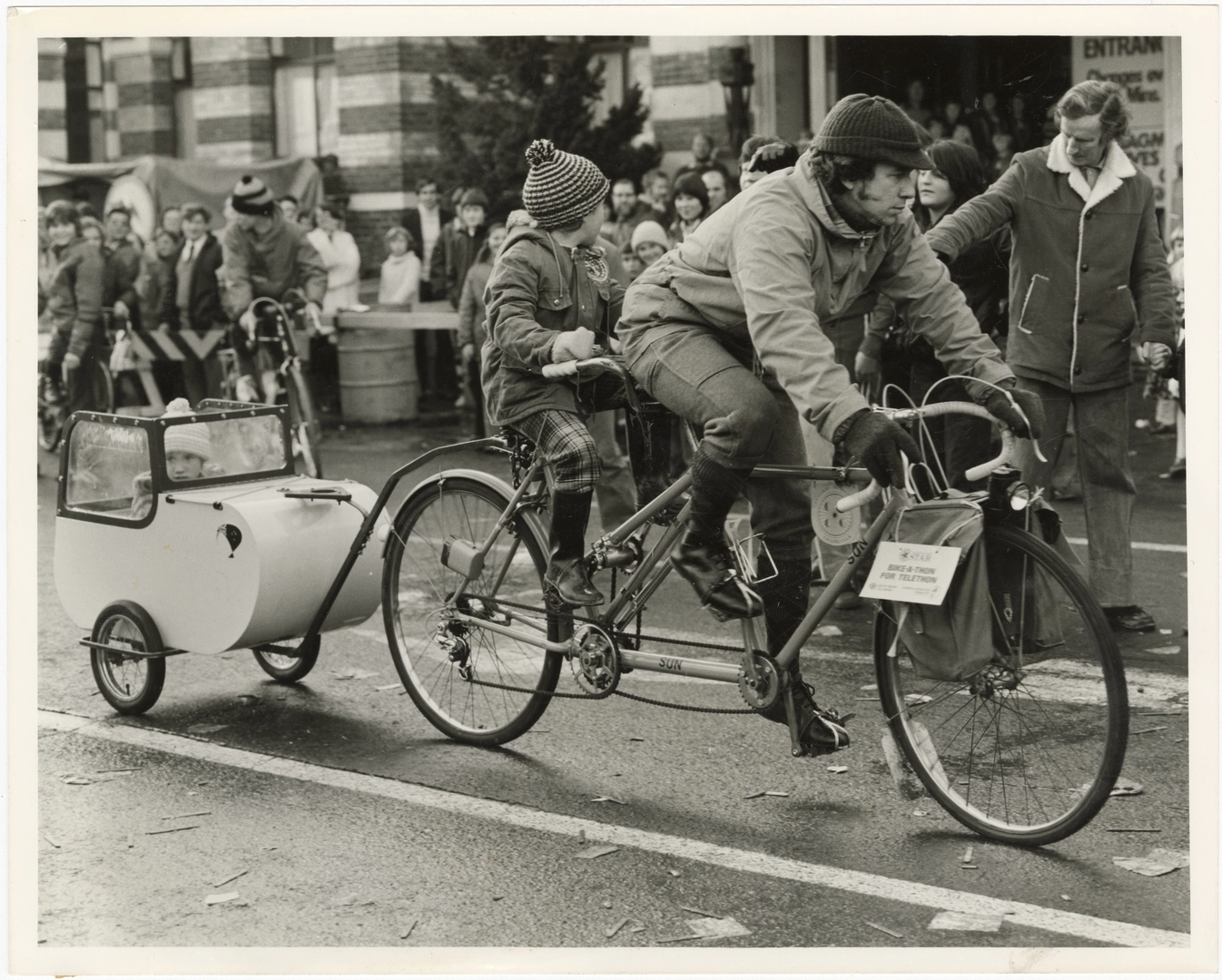 Double seated bike with trailer