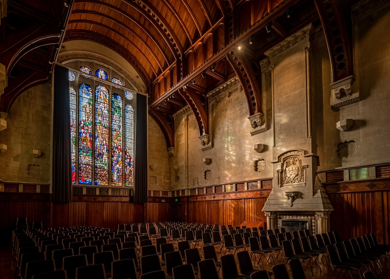 Filtered light through stained glass windows of the Great Hall