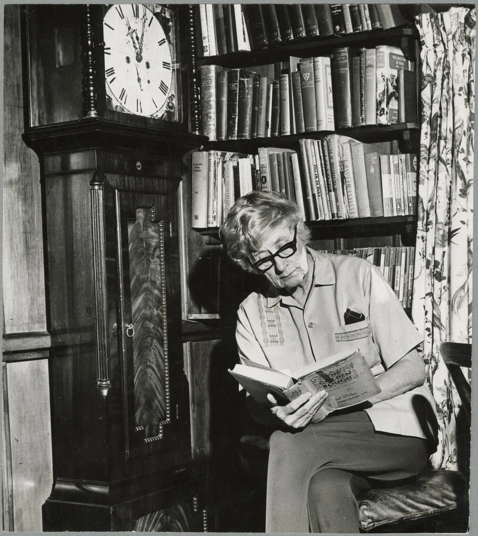 Ngaio Marsh reading a book