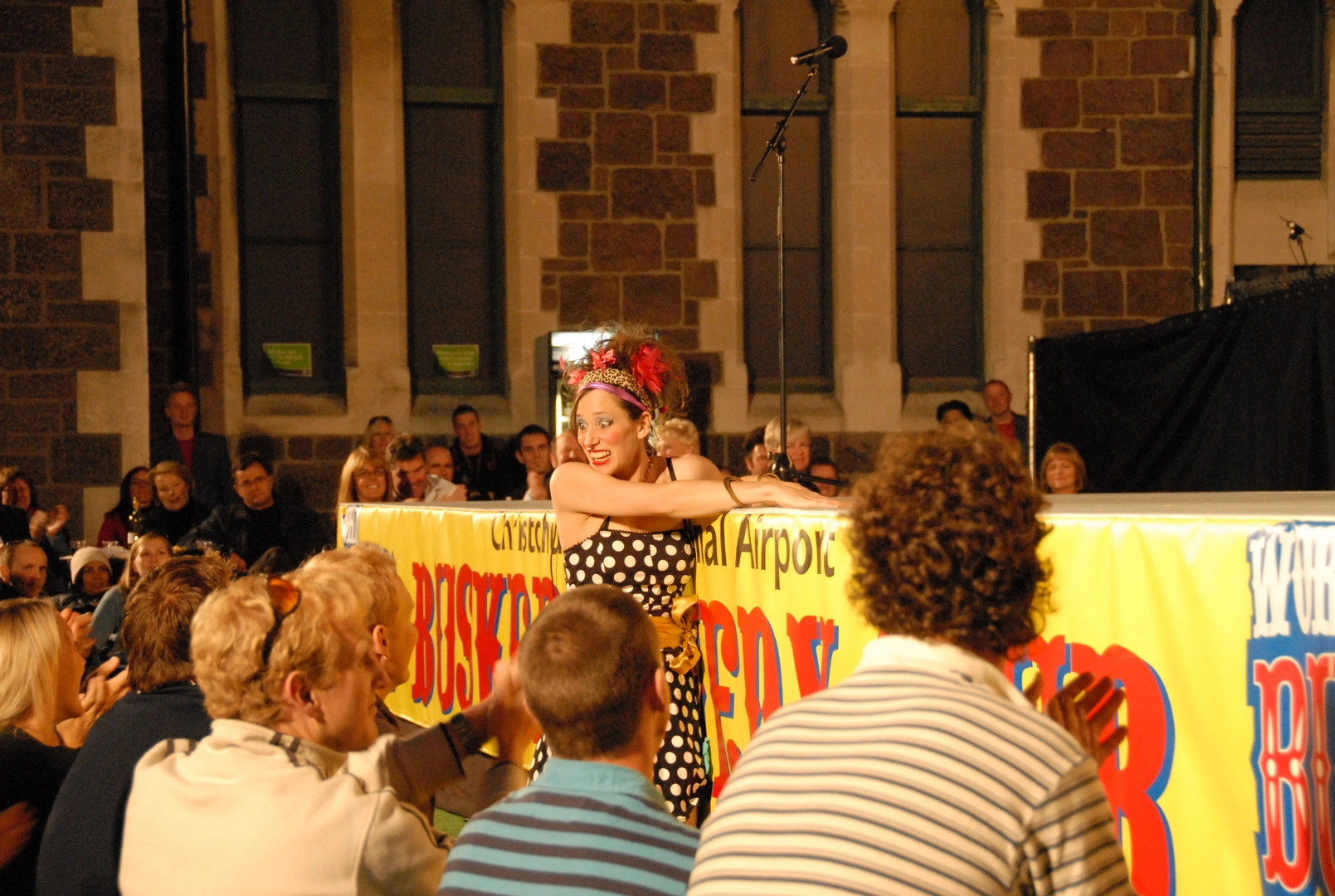 Anne Goldman with the Busker Comedy Club audience