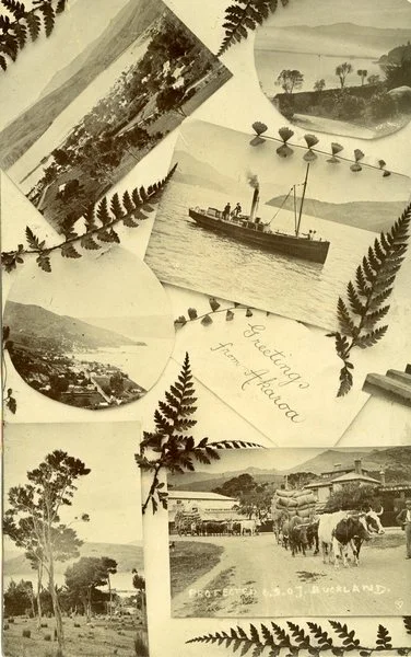 Compilation of Akaroa images postcardJan Shuttleworth collection