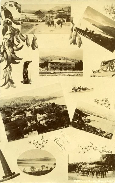 Compilation of Akaroa images postcardJan Shuttleworth collection