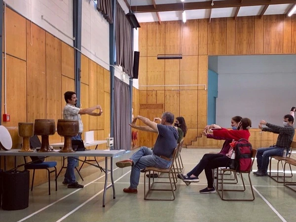 Esmail Fathi teaching at percussion class