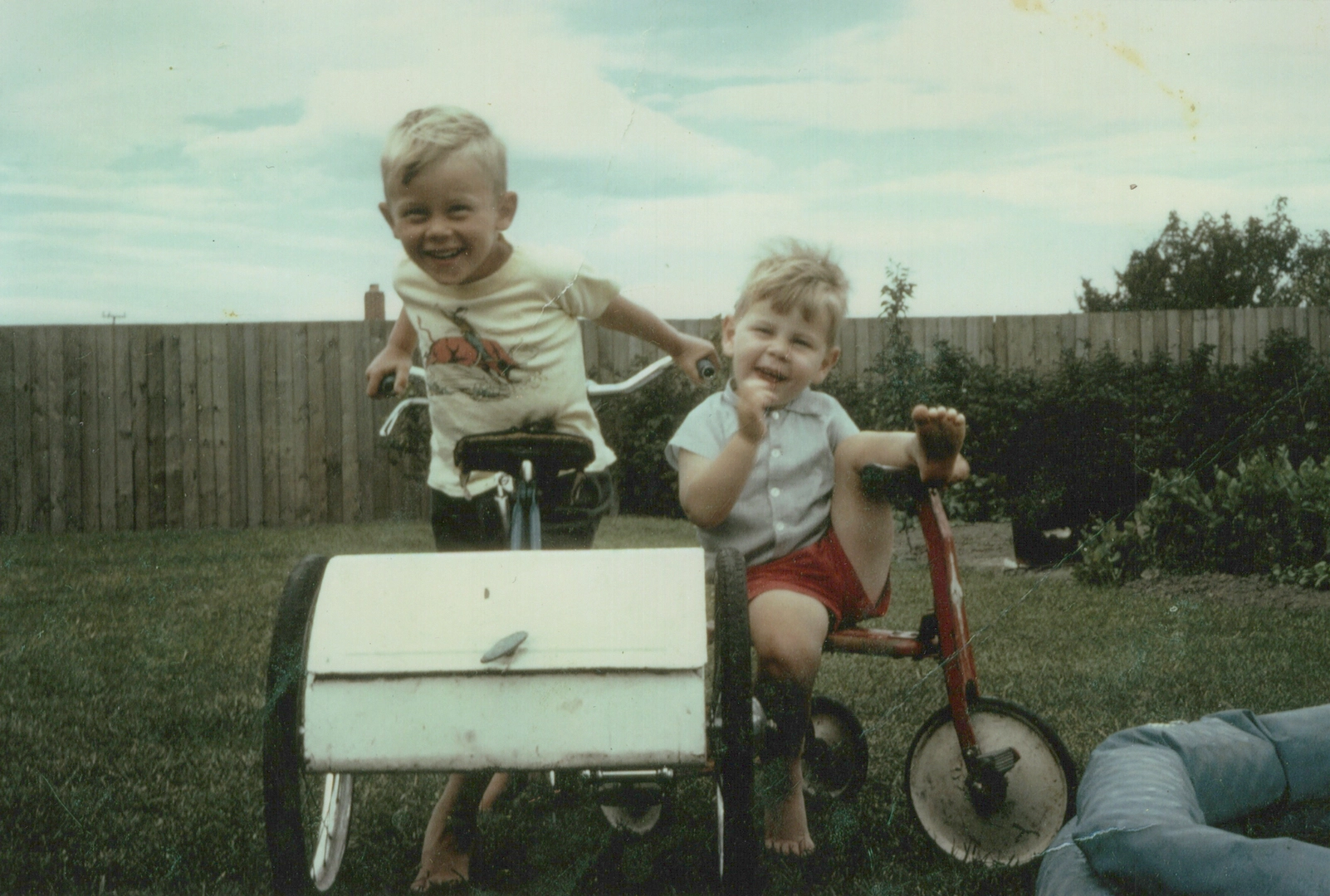 Glen and John Slaughter on bicycles