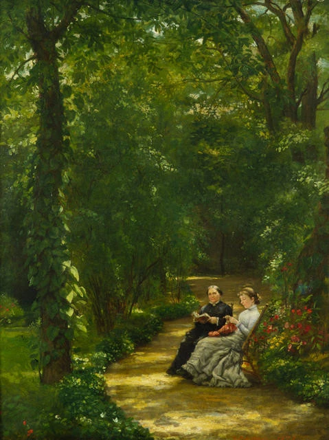George Peter Alexander Healy - The Healy Garden, Paris (with portraits of his wife Louisa and daughter Edith)