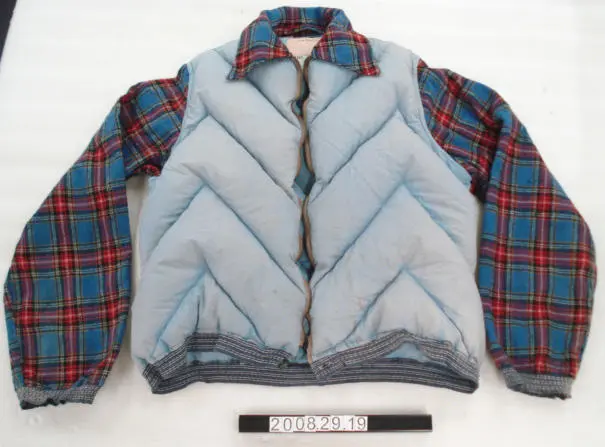 Fairydown jacket with tartan woollen sleeves and collar