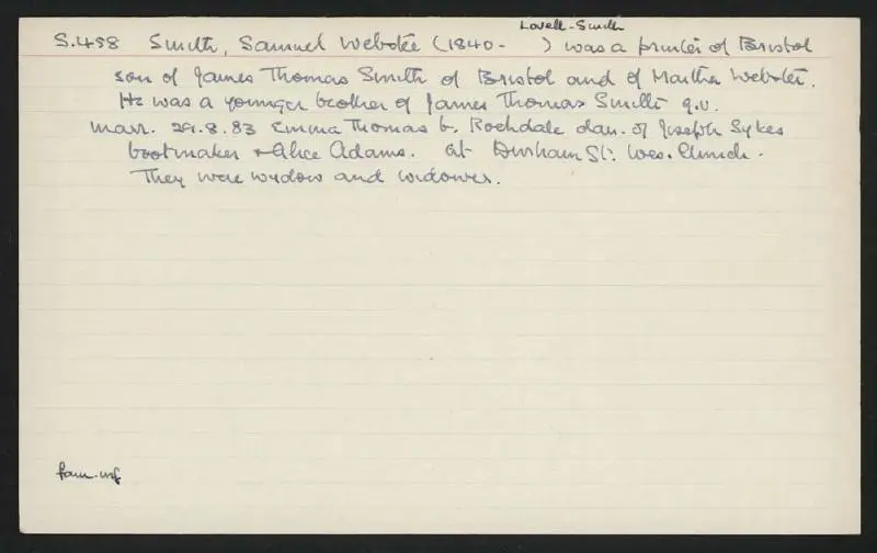 Macdonald Dictionary Record: Samuel Webster (Lovell-) Smith