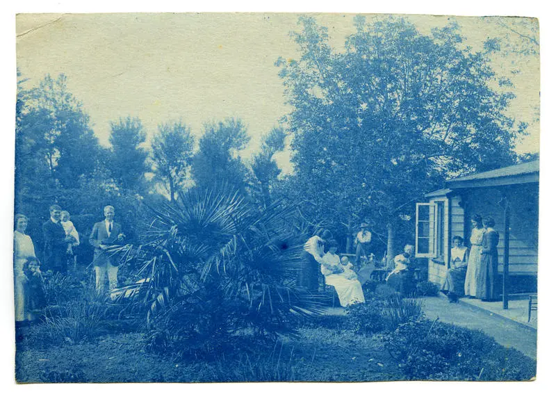Photograph, Black and White: Lovell-Smith family group in front garden at Westcote1912