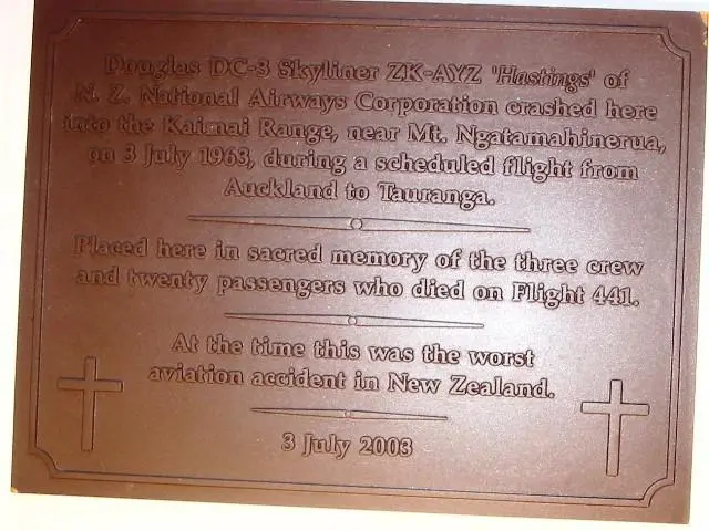 Replica Plaque - Kaimai Crash