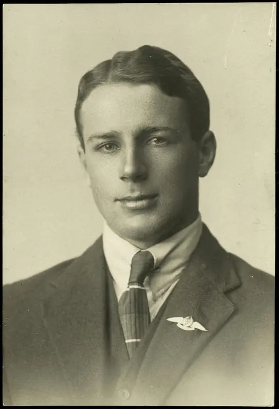 Black and white studio portrait of Lawrence Sherriff