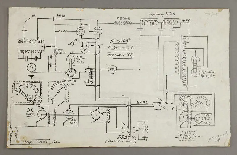 Wiring diagrams for a 500 wt I.C.W. - C.W. transmitter
