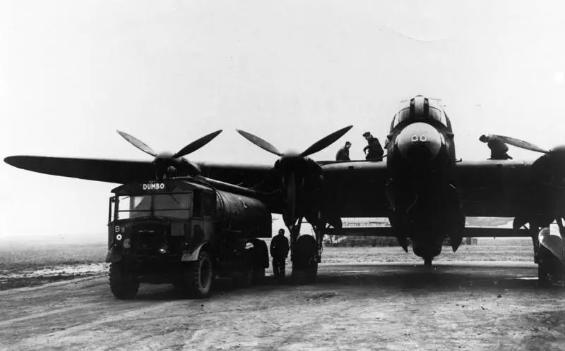 Avro Lancaster being refuelled.  75 NZ Squadron R.A.F