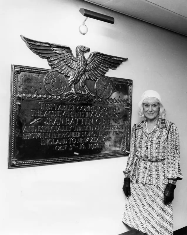 Jean Batten at Opening of National Bank at Jean Batten Place