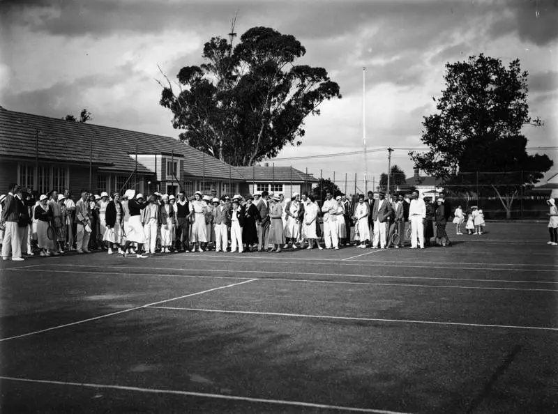 St Stephens Tennis Club members at Parnell school, c 1935