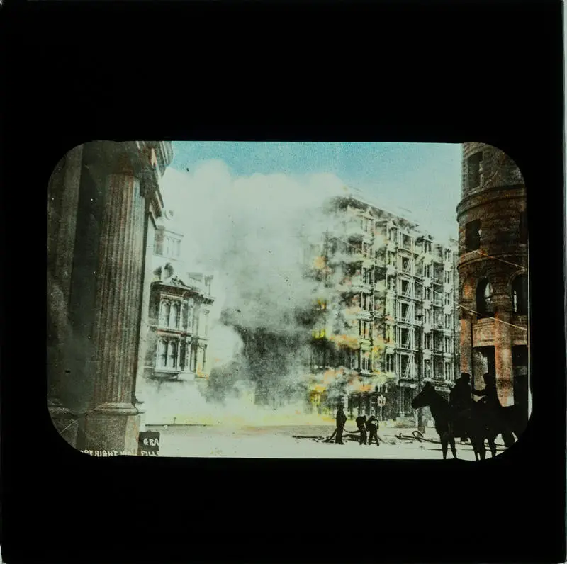 Magic lantern slides: San Fransisco eathquake + fire; Japan