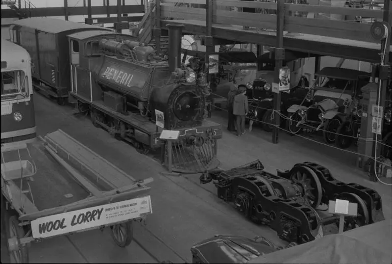Photograph of Peverill locomotive, van and cars