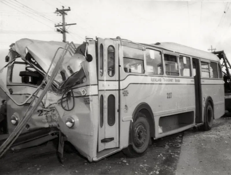 Damaged bus 227 after head-on collision