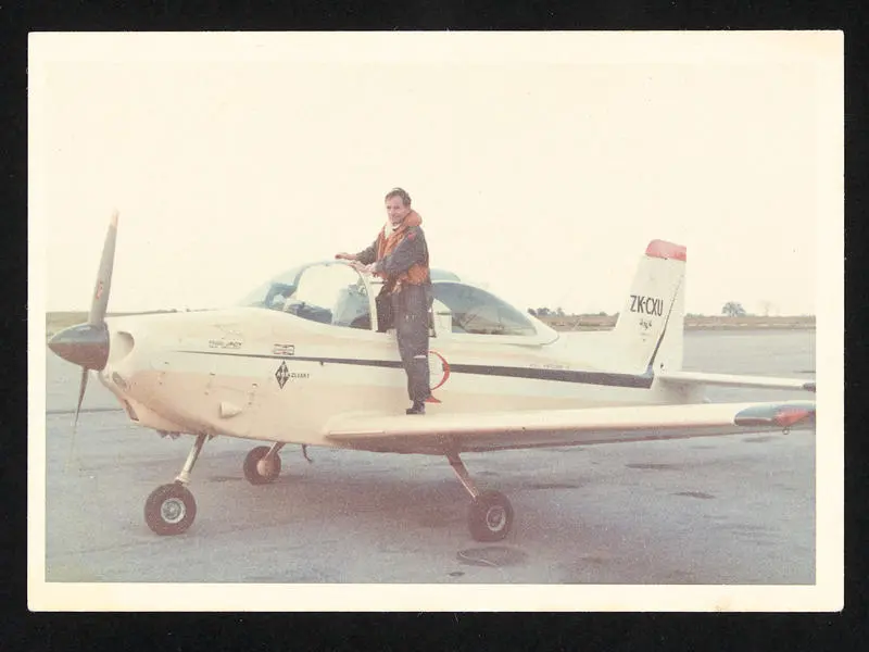 Cliff Tait in Hamilton, Ontario on Airtourer ZK-CXU "Miss Jacy"