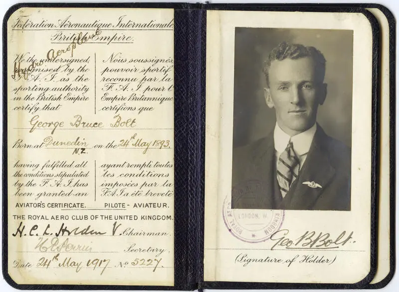 Aviator's certificate. for George Bolt