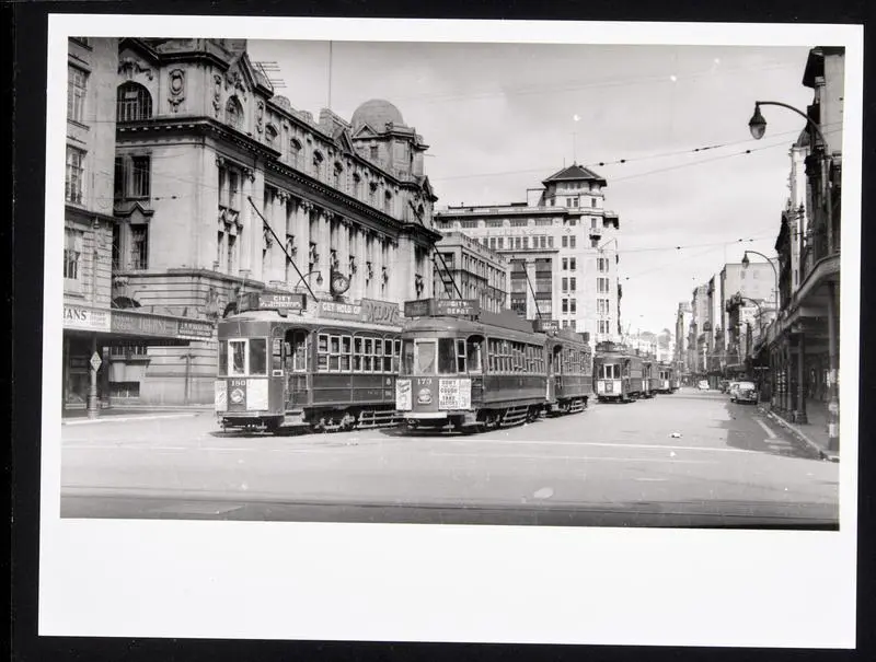 Line of trams on Customs Street