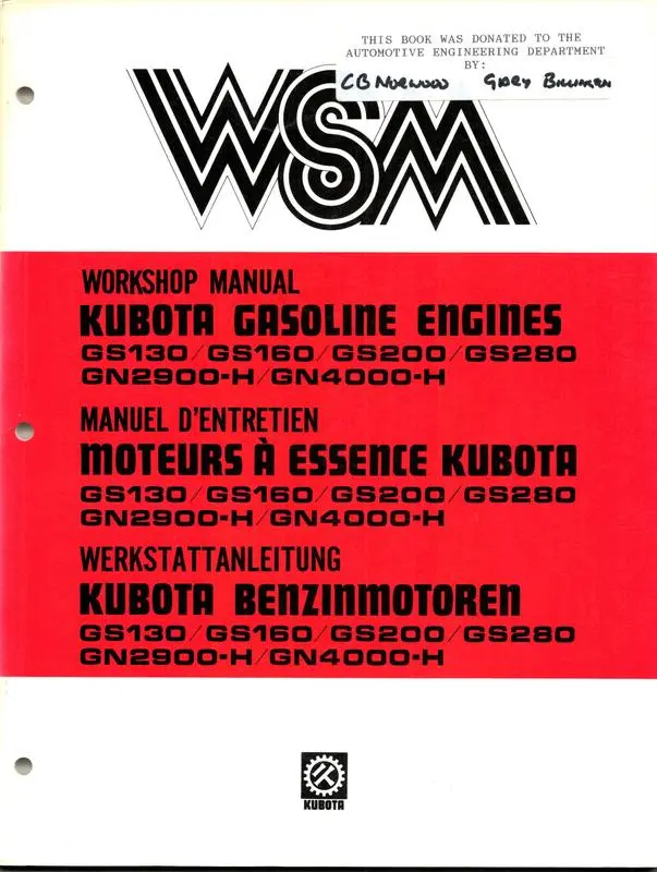 Workshop Manual: Kubota Gasoline Engines