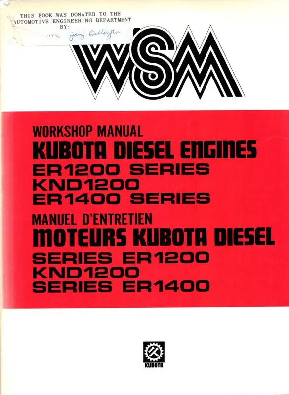 Workshop Manual: Kubota Diesel Engines