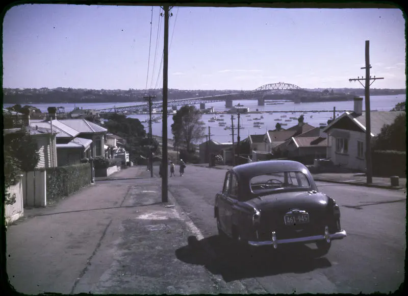 Auckland Harbour Bridge seen from Saint Mary's Bay road